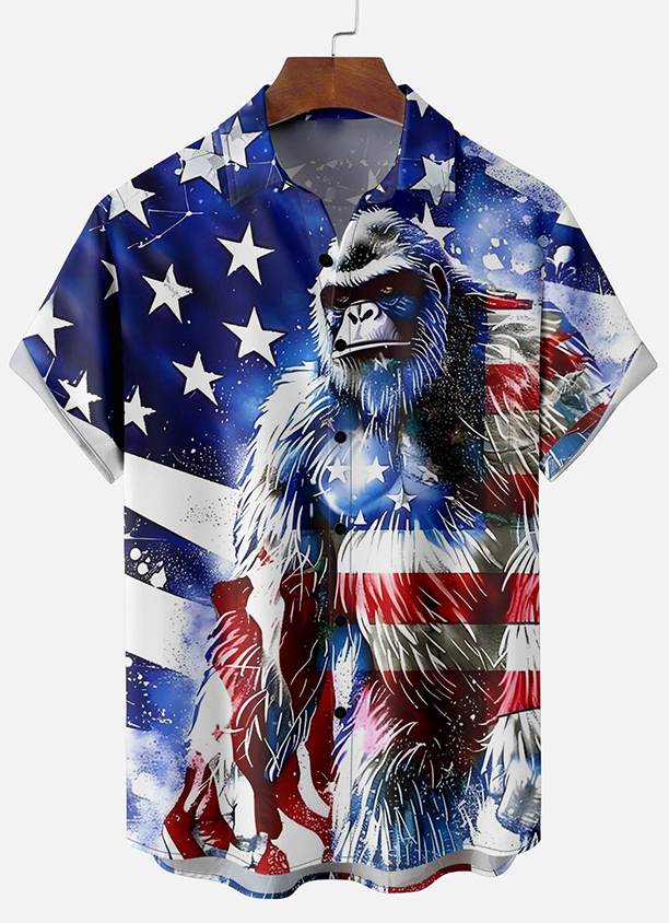 Men's Independence Day Forest Monster Print Shirt PLUSCLOTHESMAN