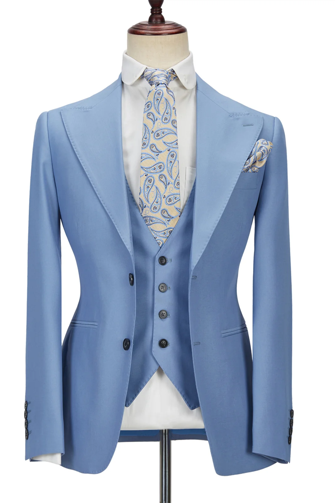 Gorgeous Blue Three Pieces Homecoming Suits Peak Lapel Without Flap