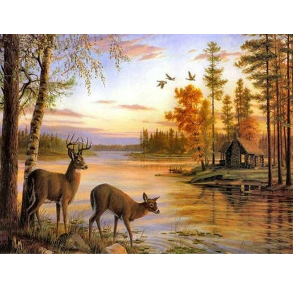 

(Multi-Size) Forest Elk - Round/Square Drill Diamond Painting 40*30cm/50*40cm, Square diamond 30*40cm, 501 Original