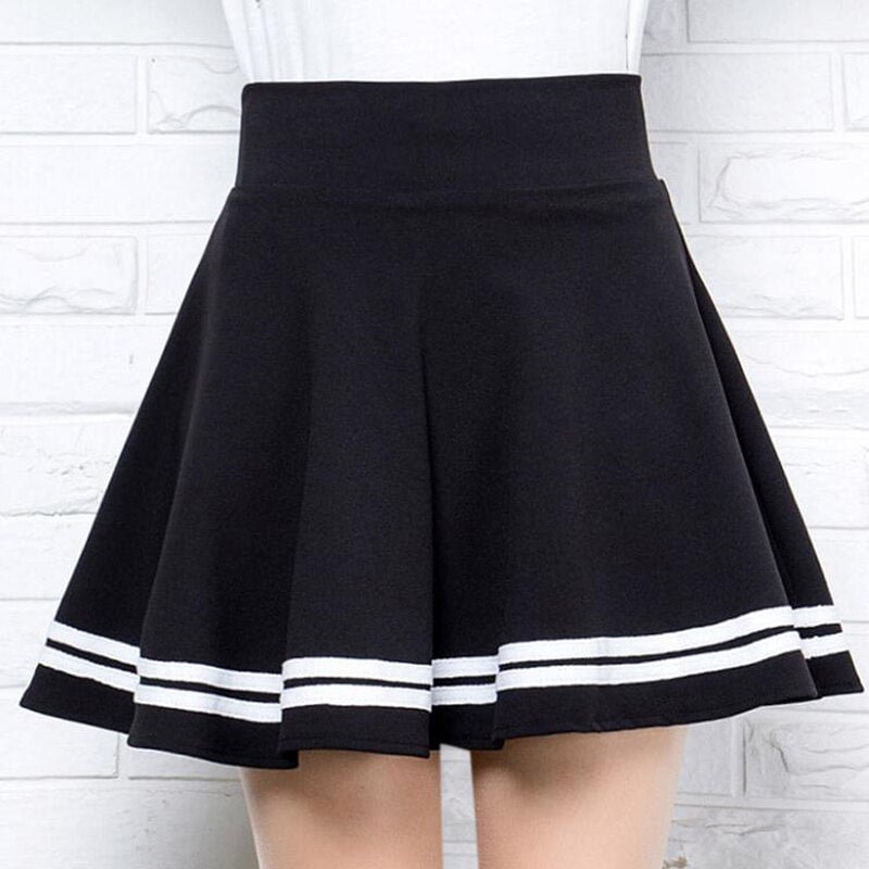 2020 New Hot Pleated Skirt Short College Style Black Female Black and White Stripes Anti-Light High-Waist A-Line Fluffy Skirt