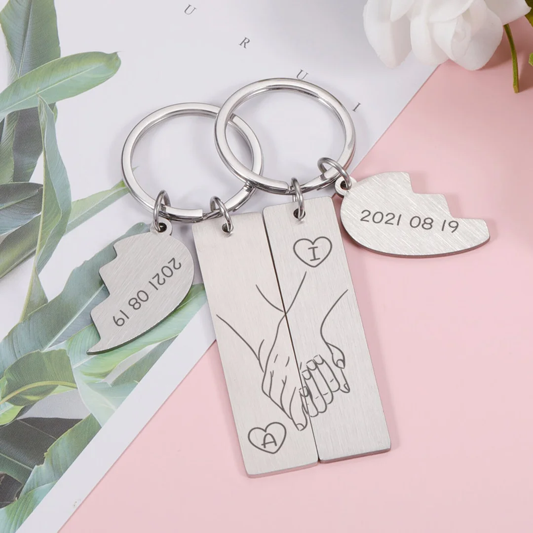 To My Man/My Love Keychain Hand in Hand Couple Keychain Set Personalised Date Initial Heart Matching Keyring Couple Gifts-Jessemade AU