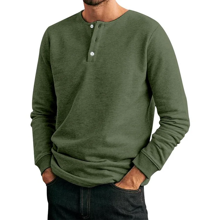 Men's Casual Cotton Blend Henley Collar Slim Fit Long Sleeve T-Shirt