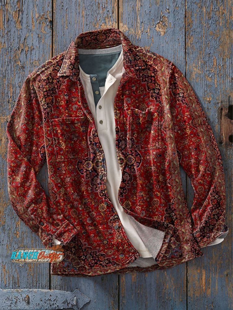 Men’s Retro Art Print Casual Shirt As Picture / S