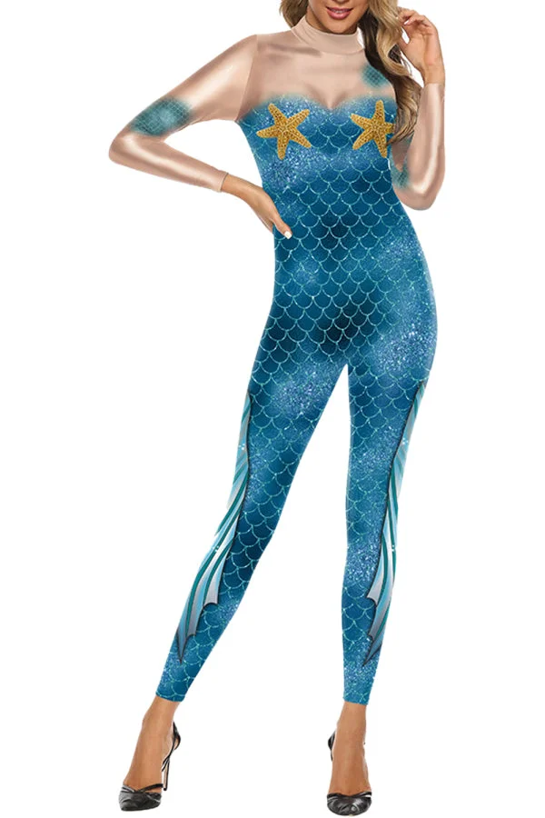 Womens Mermaid Jumpsuit Costume Blue-elleschic