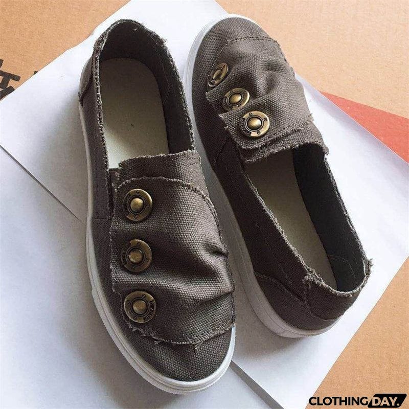 Pleated Metal Buckle Canvas Flat Loafers for Women