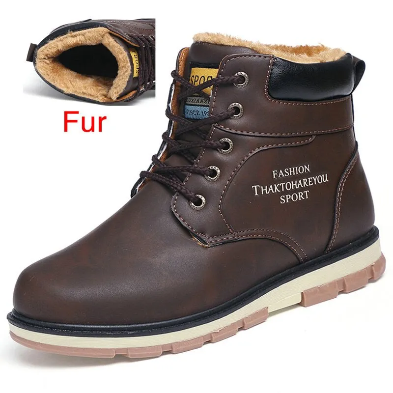 DEKABR 2022 Newest Autumn Winter Ankle Warm Boots Quality PU Leather Men Casual Working Shoes Vintage Style Lace Up Men Boots
