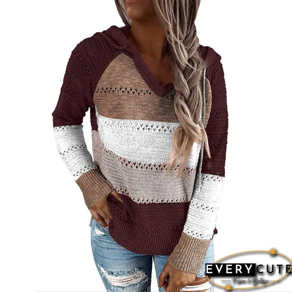 Brown Colorblock Hooded Sweater