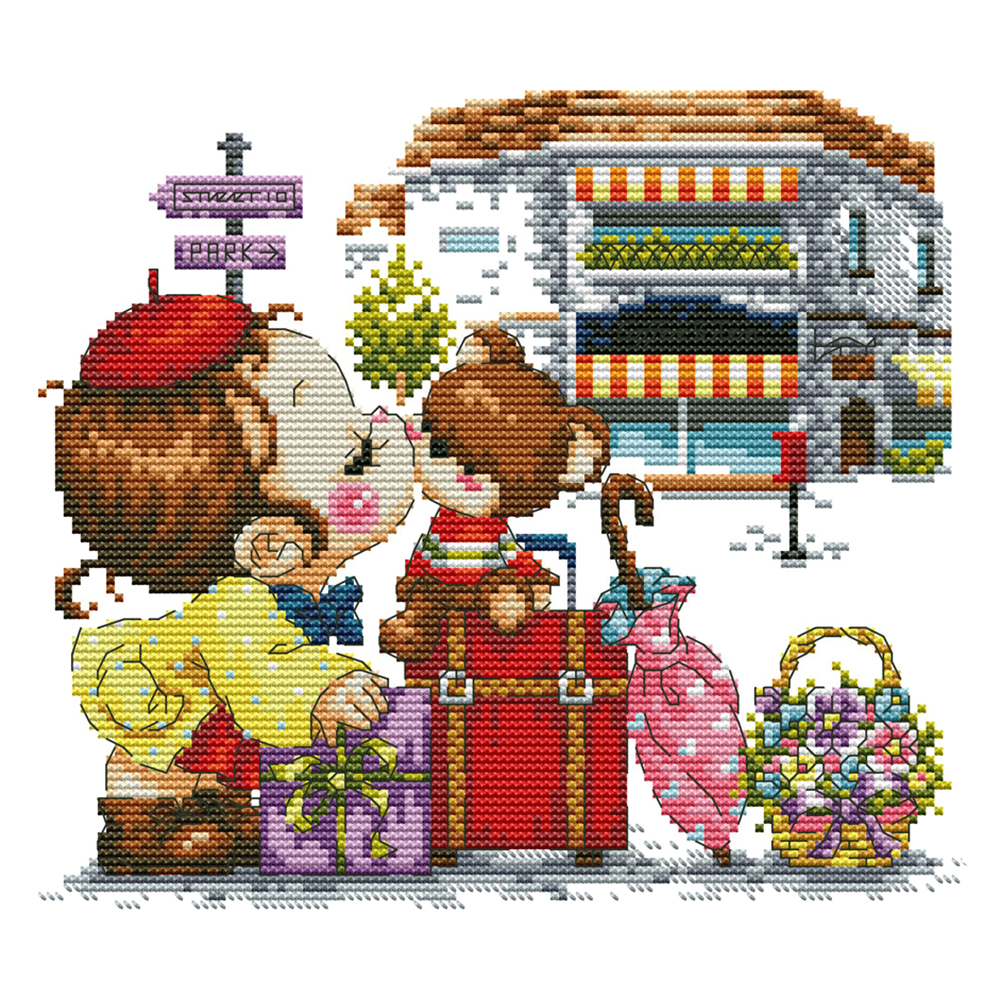 

Girl Kiss - 14CT Stamped Cross Stitch - 27*25CM, 501 Original