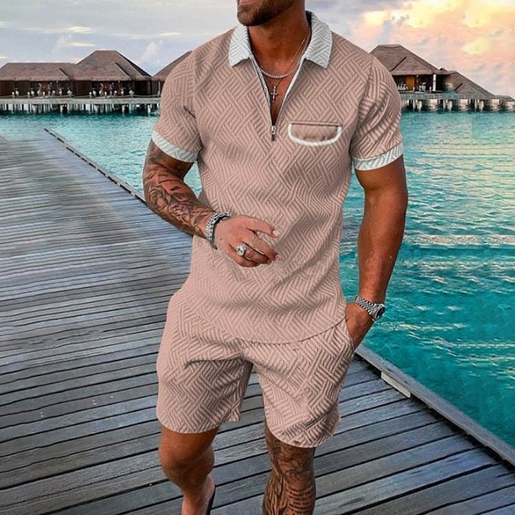 BrosWear Men's Casual Short Sleeve Polo and Shorts Two Piece Set