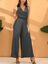 Solid Color Backless Lace-Up Jumpsuit
