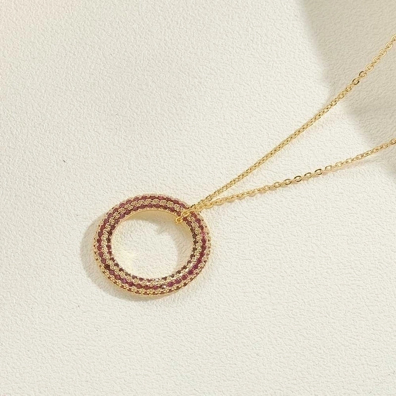 Copper 14K Gold Plated White Gold Plated Minimalist Circle Inlay Zircon Pendant Necklace