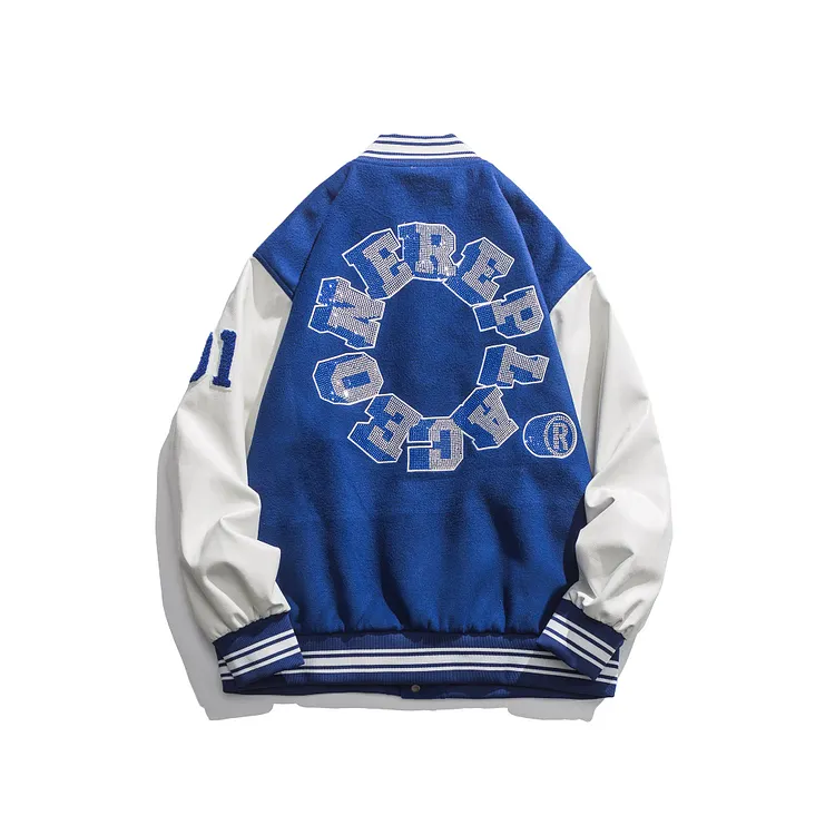 Men Baseball Jacket Spring Stitching Baseball Uniform Men Loose Jacket Coat