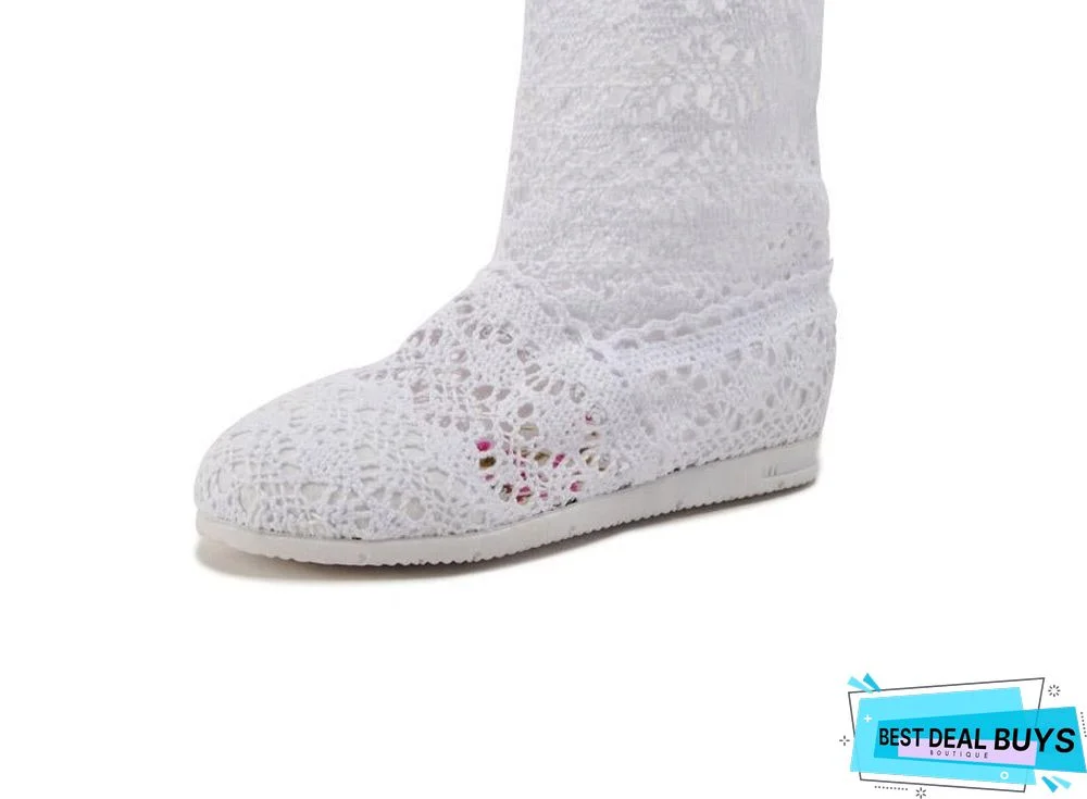 Women Cut-Outs Fashion Shoes Knitted short lace Boot ankle botas Boots