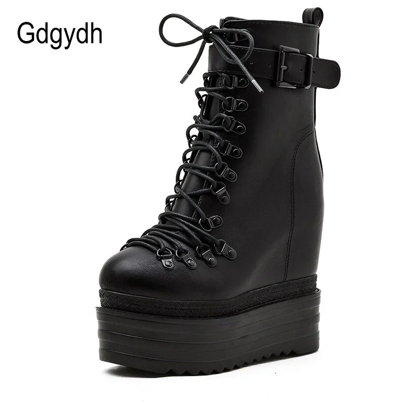 Gdgydh Rock Style Gothic Shoes For Sale Platform Heel Ankle Boots Shoelace Footwear Fashion Street White Wedding Shoes Winter