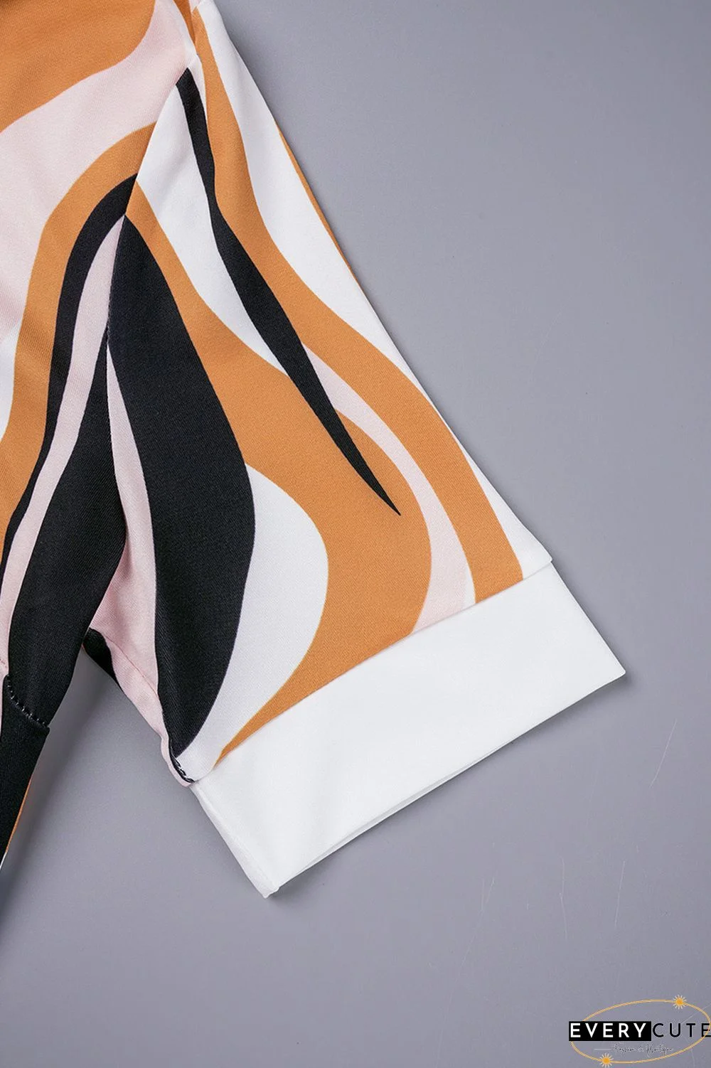 Multicolor Casual Print Patchwork Turndown Collar Short Sleeve Dress