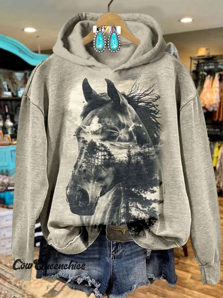 Horse Art Print Casual Sweatshirt Multicolor / S