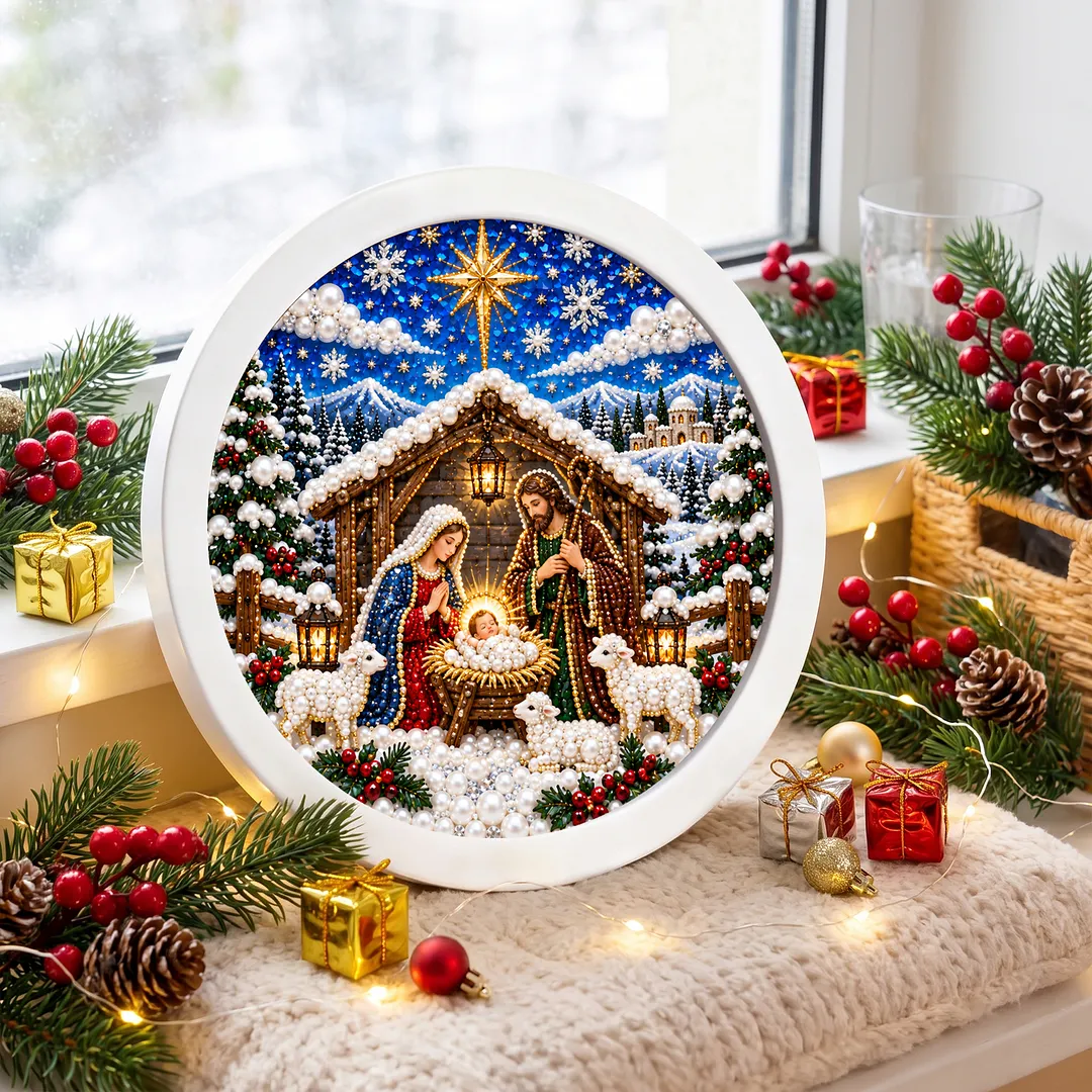 Framed Pearl Painting Kit Christmas Nativity 7.87x7.87in