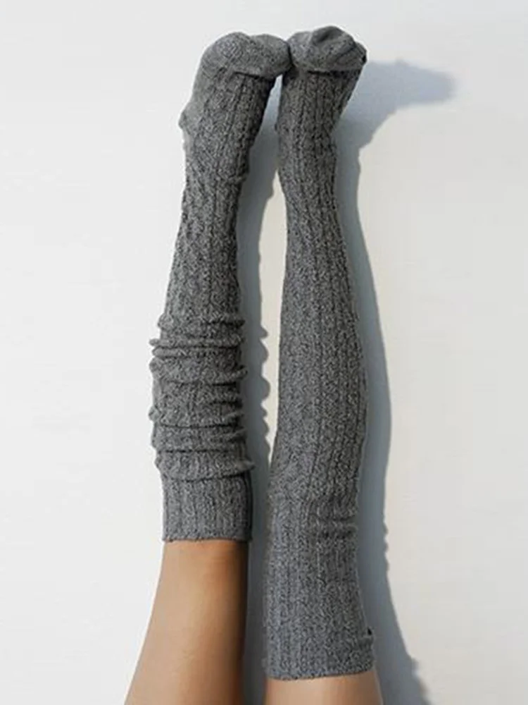 VChics Solid Color Long Tube Knitted Over The Knee Socks
