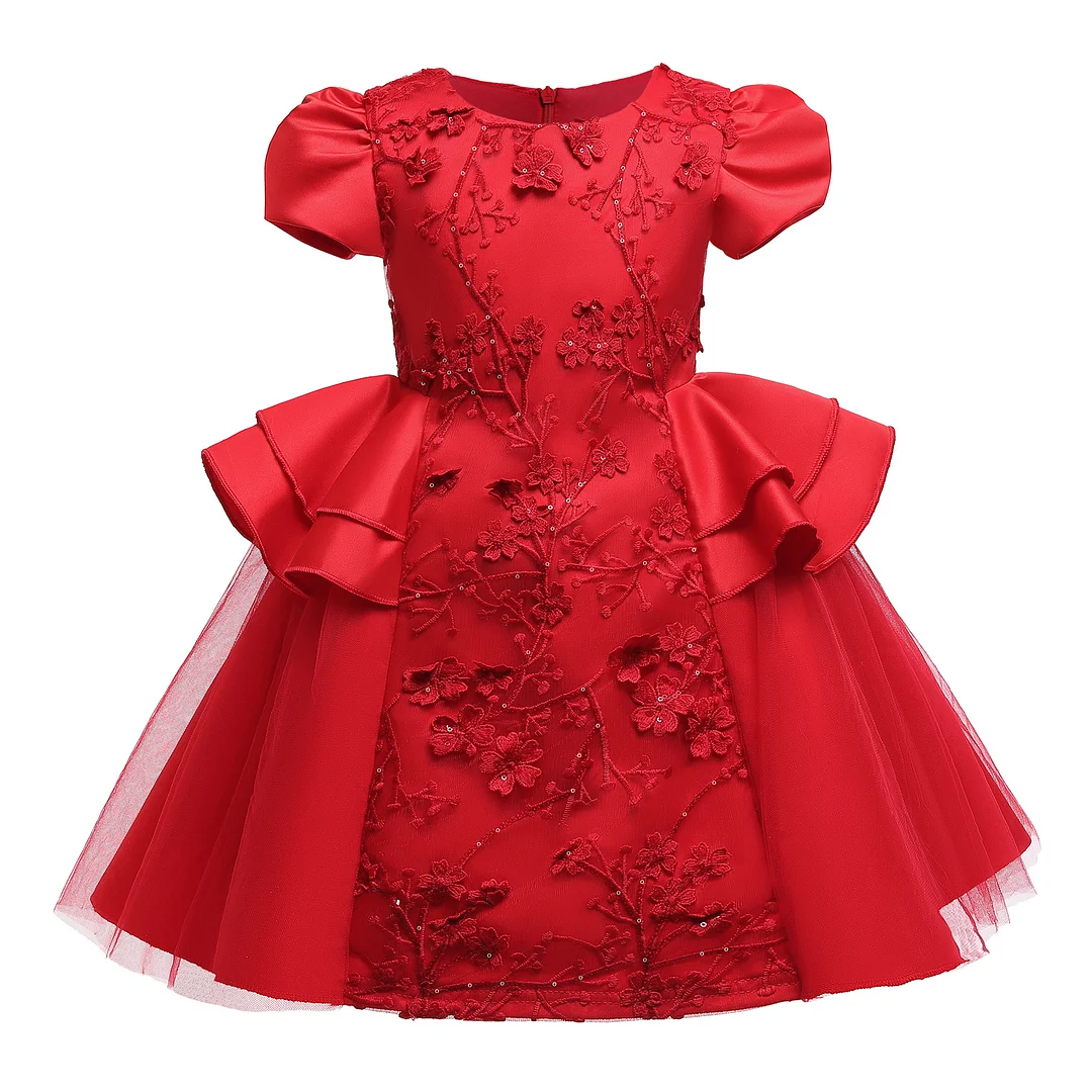 Buzzdaisy Solid Color Princess Dress For Girl Round Collar Flower Dress Heart Love Puff Sleeves Polka Dot Cotton Dress Costume Daily Wear