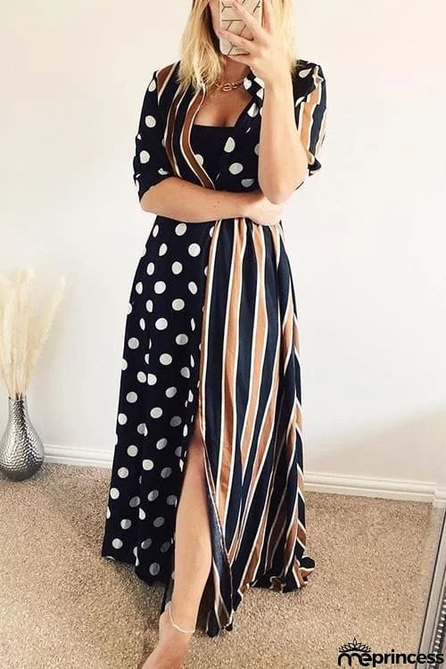 Dot Stripe Patchwork Maxi Dress