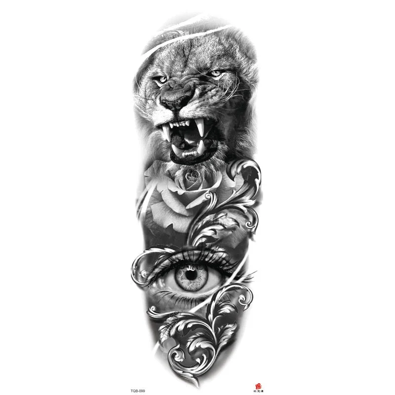 Full Arm Temporary Tattoos Sleeve for Men Women Realistic Fake Tatoo Warrior Lion Mechanical Skull Wolf Rose Tatto Sticker Totem
