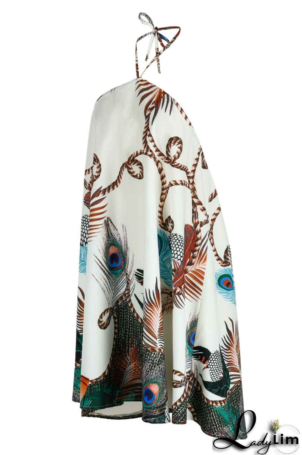 Blue Fashion Casual Print Bandage Backless Halter Sleeveless Dress Dresses