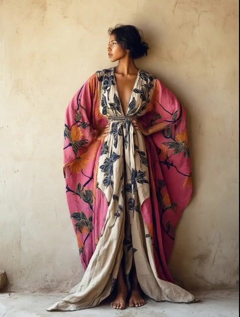 Women's Snapdragon Kimono Linen Robe (Including Belt)