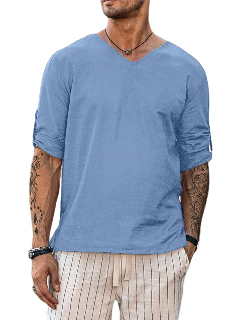 V-neck Cotton And Linen Comfortable Shirt