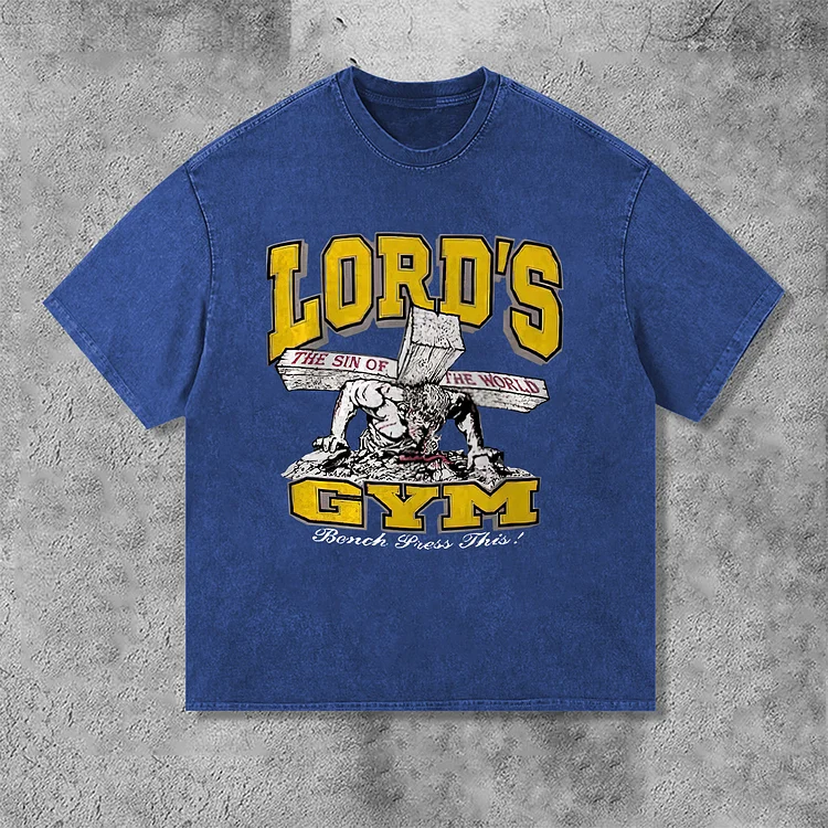 Retro Lord S Gym Print Acid Washed Street T-Shirt SOPULA