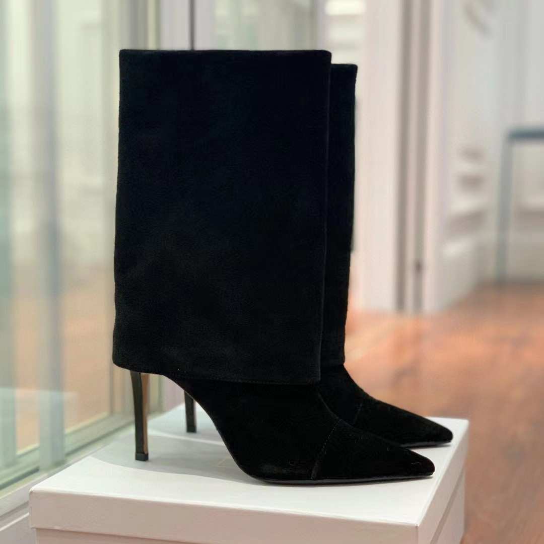 100mm Women's Pointed Toe Stiletto Heel Ankle Boots Suede Boots-MERUMOTE