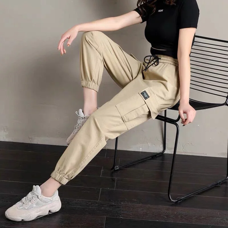 2021 Women Cargo Pants Casual Streetwear Harajuku Pants Hip Hop Harem Pants Jogger Sweatpants High Waist Loose Female Trousers