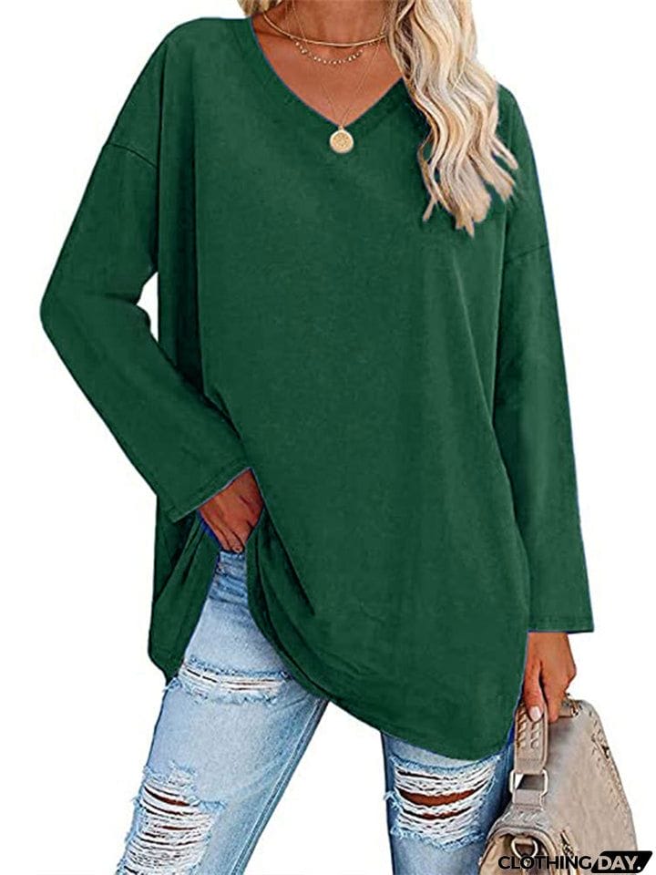 Women's V Neck Long Sleeve Cozy Loose Cotton Tops