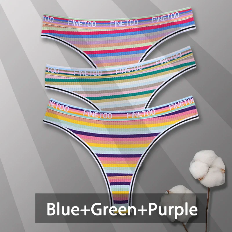 Billionm Colorful Cotton Panties for Women Sexy Striped Underwear G-string Thong Panty Female Breathable Soft Intimate Lingerie