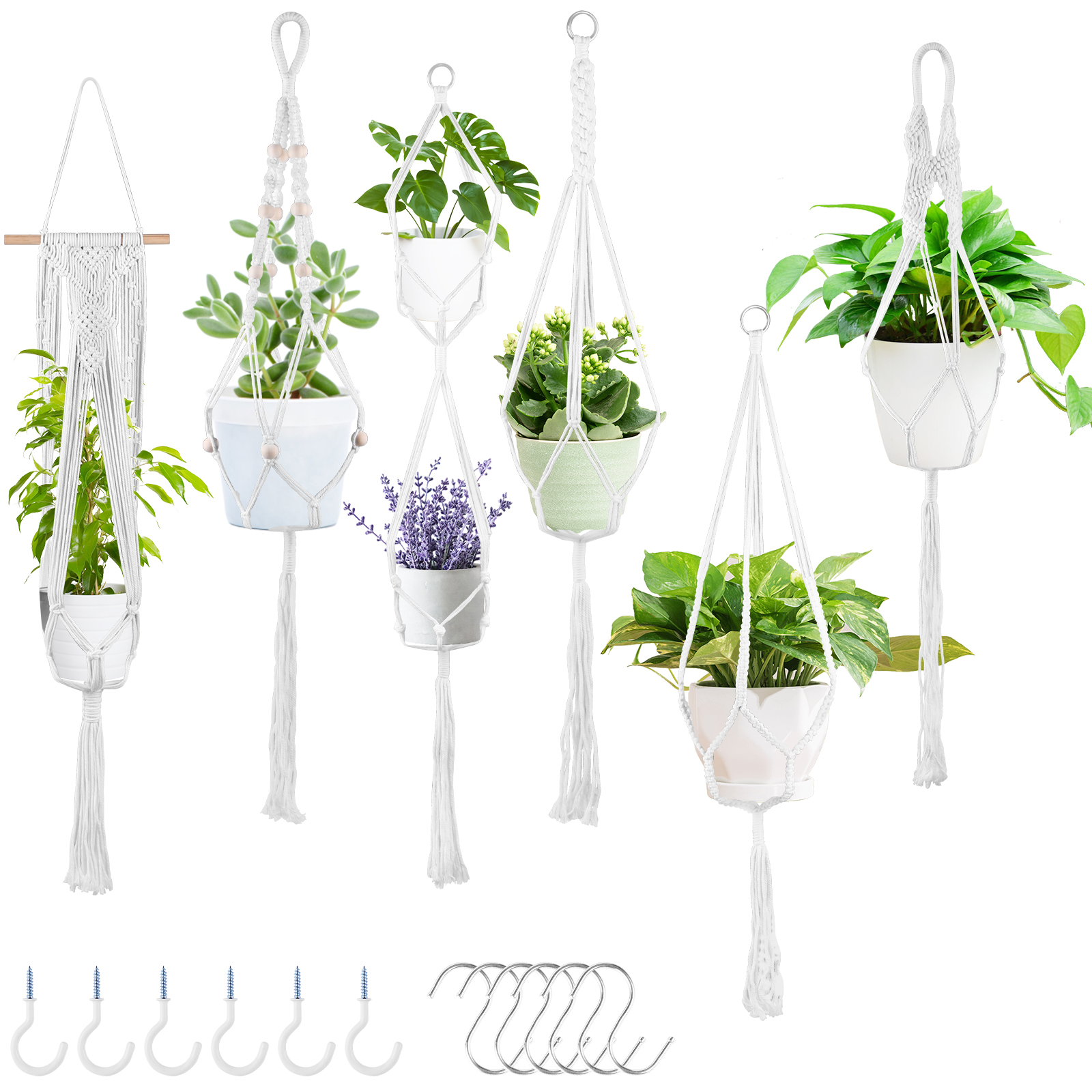 

6-Pack Macrame Plant Hanger - with 12 Ceiling Hooks, 501 Original