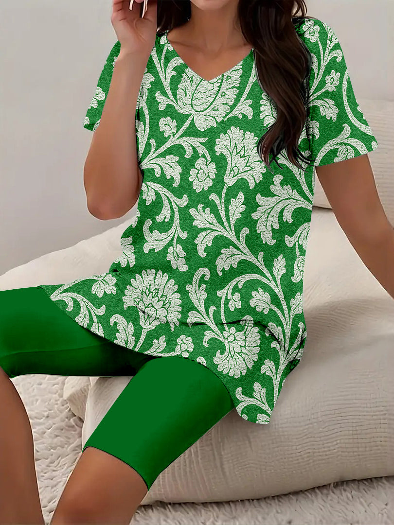 Women Long Sleeve V-neck Graphic Floral Printed Top