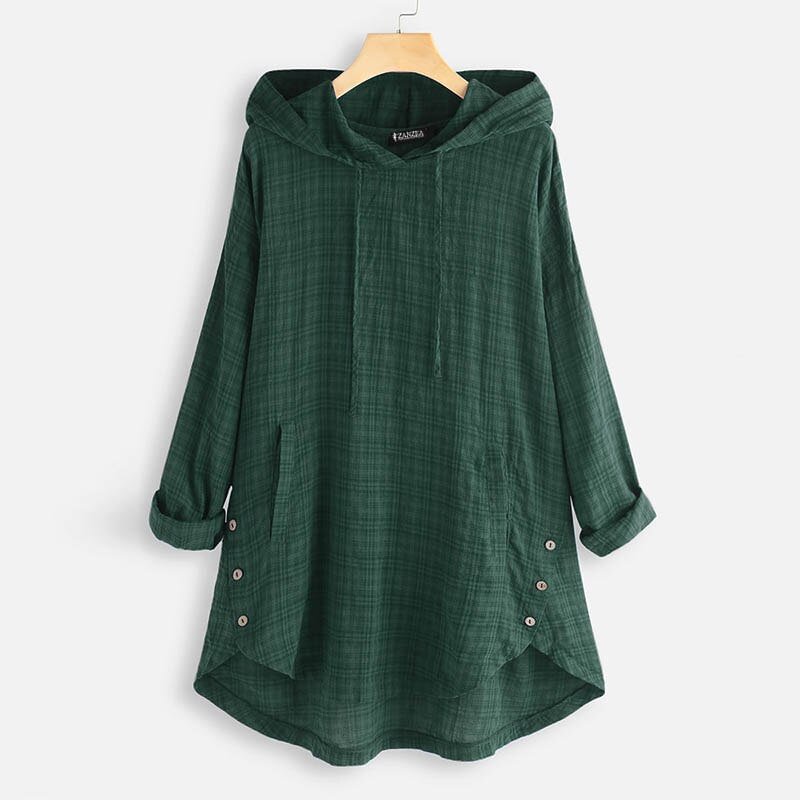 ZANZEA 2022 Women's Asymmetrical Blouse Stylish Check Tops Casual Long Sleeve Shirts Female Autumn Blusas  Tunic