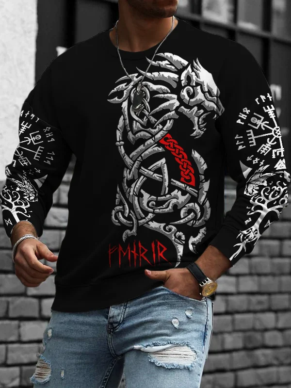 Broswear Men's Viking Fenrir Vegvisir Graphic Casual Sweatshirt