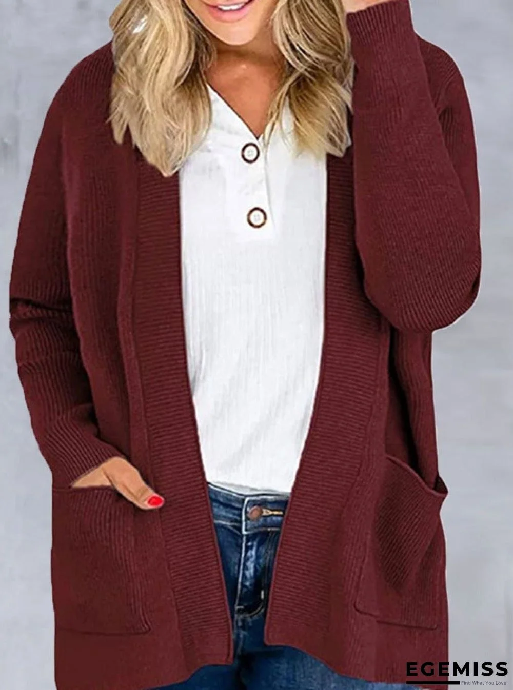 Casual Loose Solid Color Sweater Cardigan | EGEMISS
