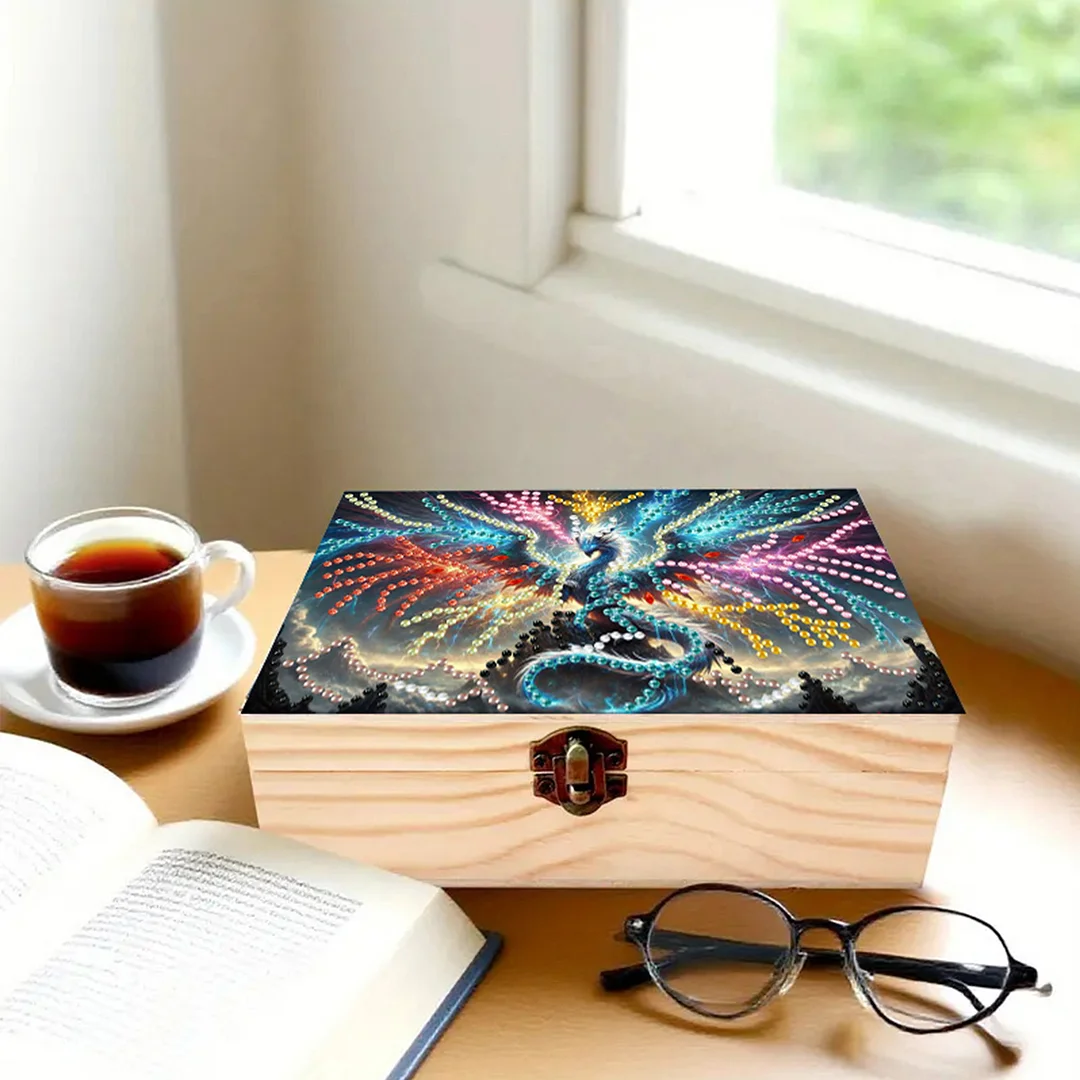 5D DIY Diamond Painting Handmade Wood Storage Box for Home Decor (Dinosaur)