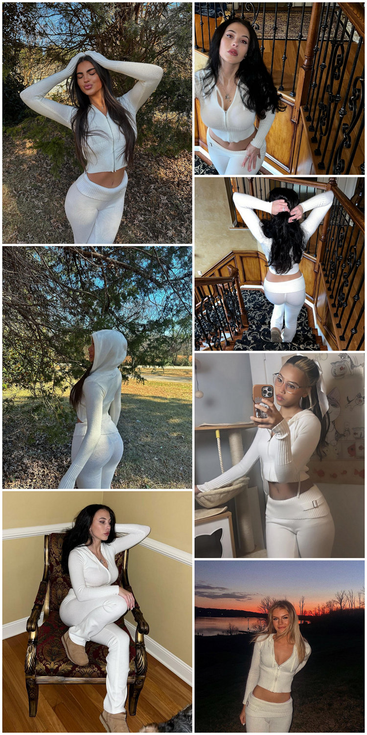 Ootddress Knit Hoodie And Pants Sets Women Outfits Low Waist Knitted Cropped Top Sweat Leggings Women Two Piece Set Tracksuit New