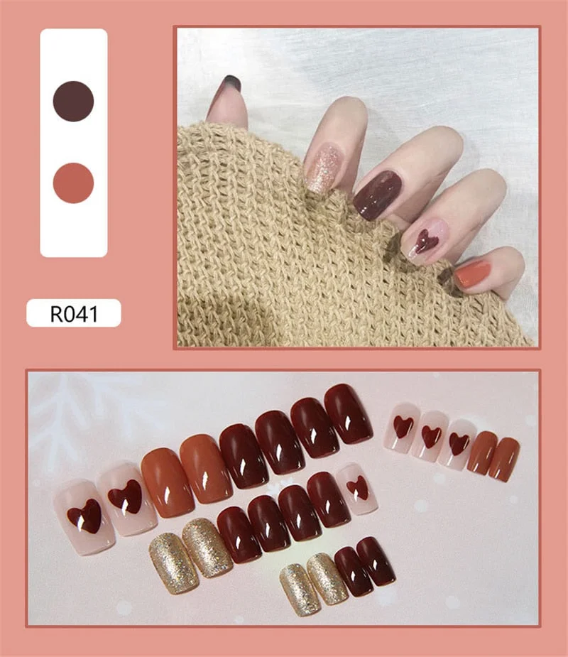 24pcs Hit Color False Nails 40 Styles Cute Summer Style Fake Nails Jelly Finger Nail Manicure Decoration Nail With Glue