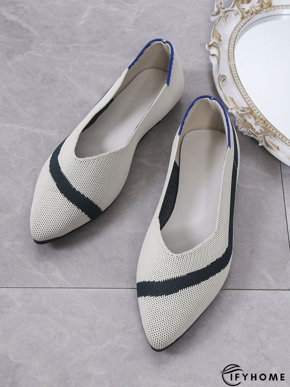 Trendy Knitted Color Contrast Pointed Toe Flats | IFYHOME