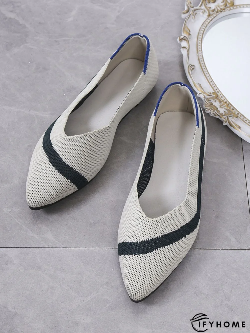 Trendy Knitted Color Contrast Pointed Toe Flats | IFYHOME