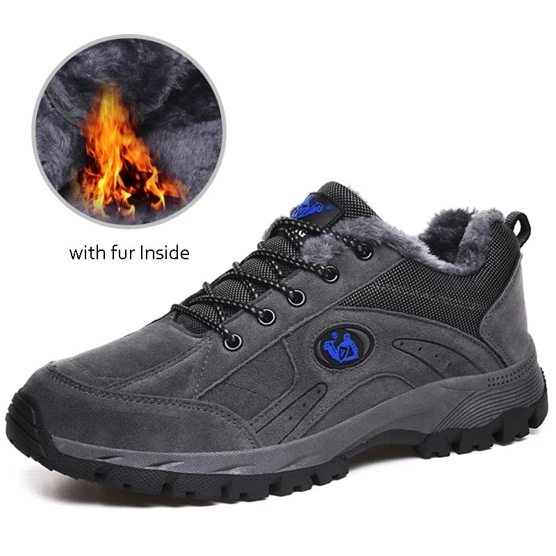 Winter Outdoor Hiking Shoes For Male Adult Fashion plush warm Cow Suede Man Casual Men Shoes Walking Footwear Sneakers Men