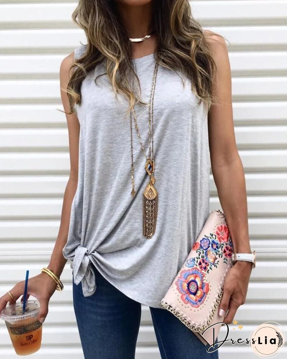 Solid Sleeveless Round Neck T-Shirt