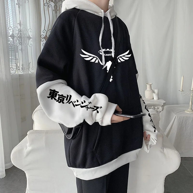 Aonga winter outfits men Tokyo Avengers Anime Color Matching Stitching Sweater Autumn and Winter Casual Coat Hoodie Anime aonga