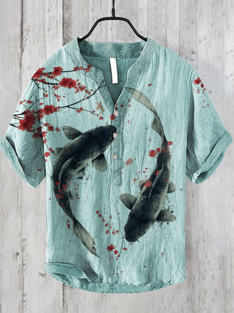 Koi Carp Japanese Art Linen Blend T-shirt  artssus