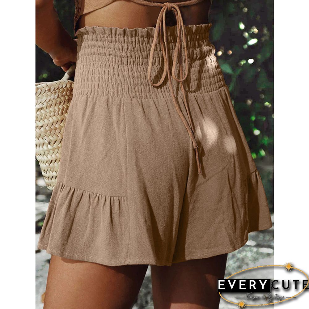 Khaki Ruffle Hem Tie Waist Wide Leg Culotte