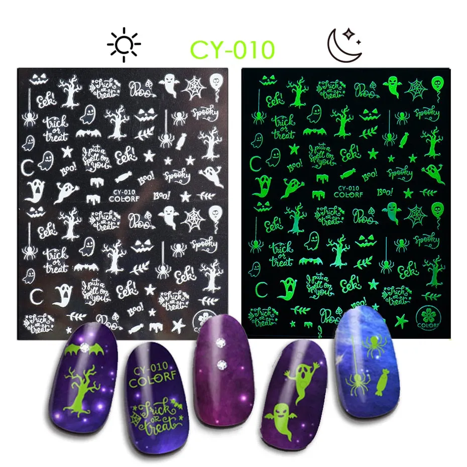 Merry Christmas Luminous SnowFlake Nail Stickers Fluorescent Xmas Winter Sliders for Nails Charms Glow in Dark Manicure Decals-Nail Inspo