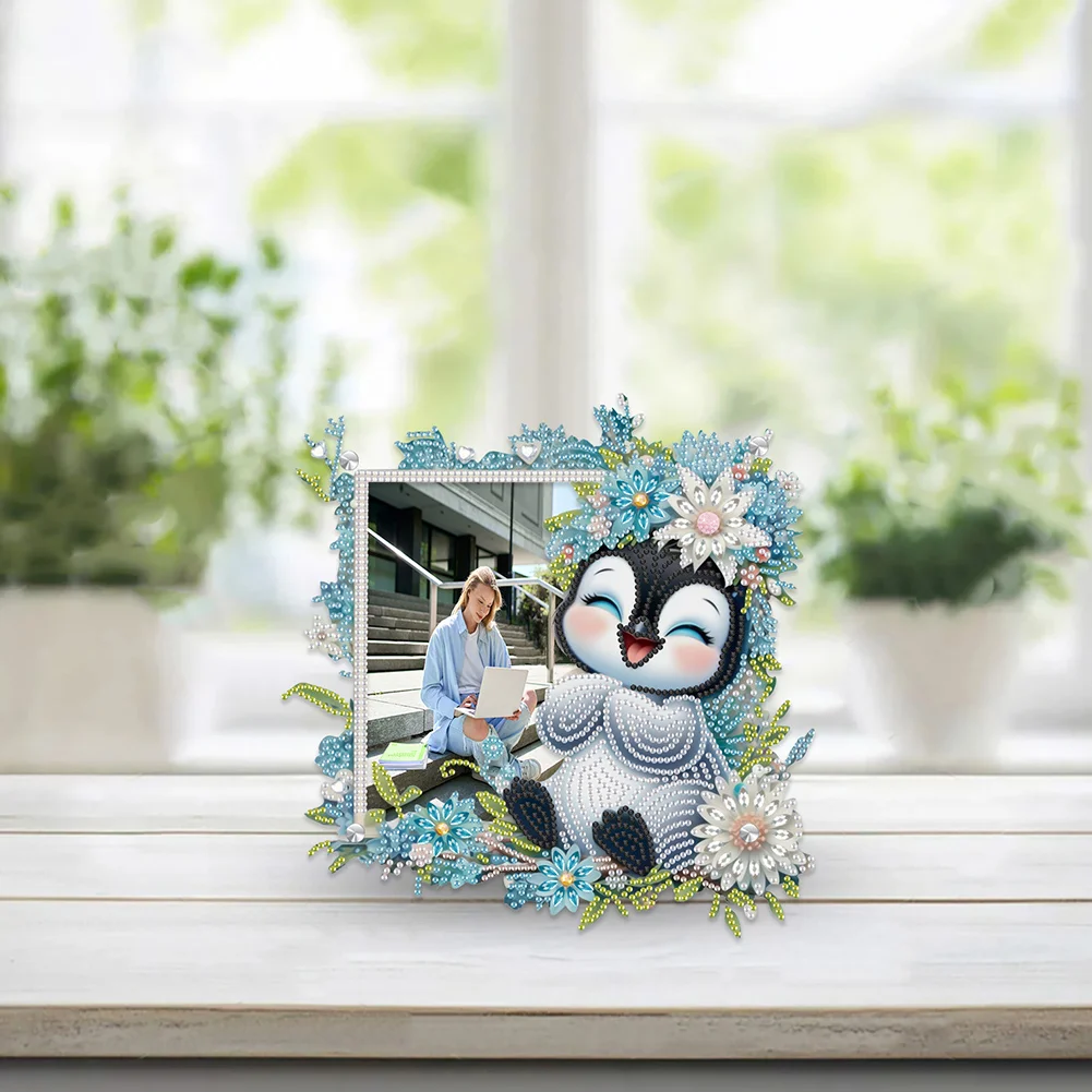 5D DIY Flower Penguin Acrylic Special Shape Diamond Painting Picture Frame